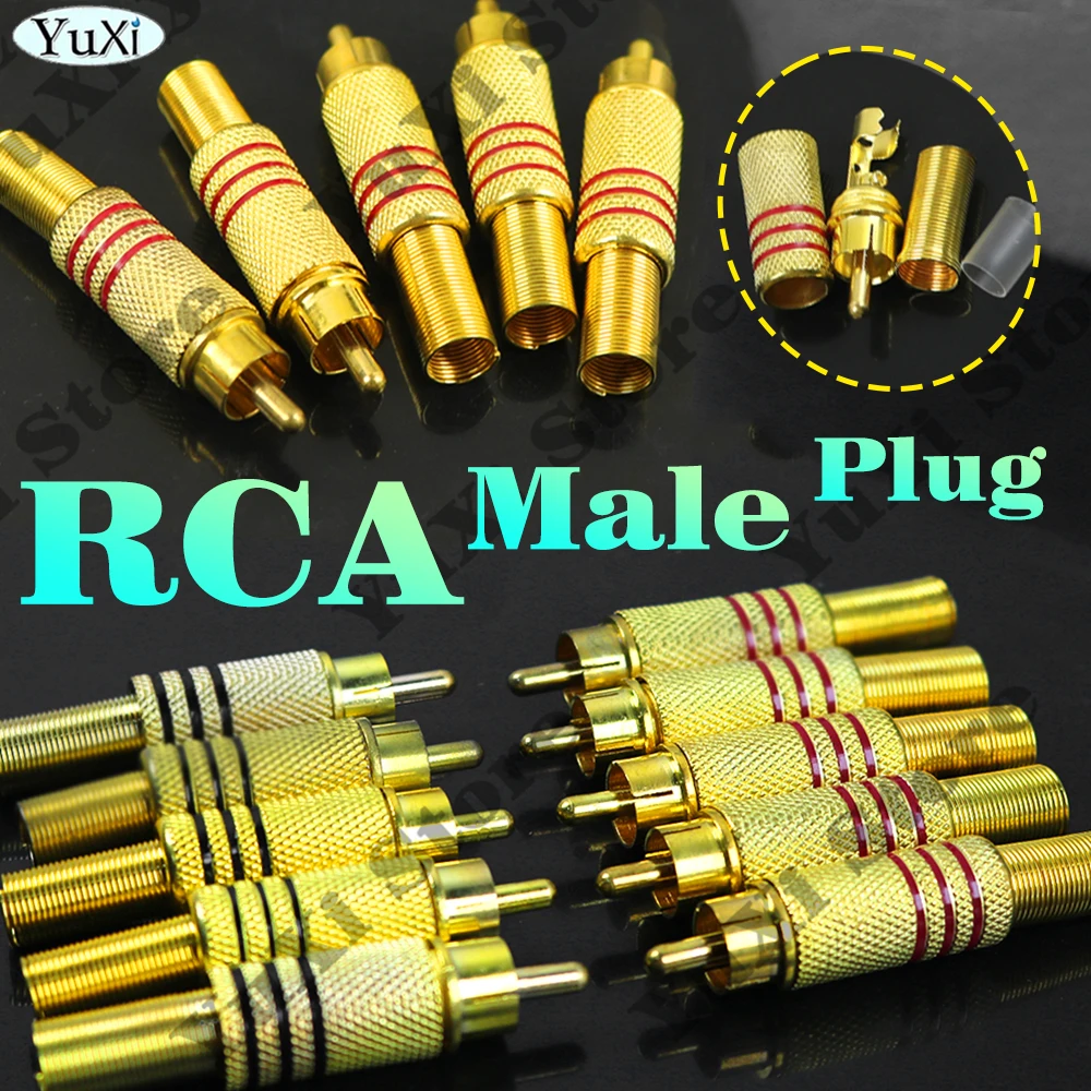 

6Pcs Gold RCA Phono Male Plug Solder Audio Video Cable Adapter Connector for Audio Speakers Home Theater DVD VCD Amplifier
