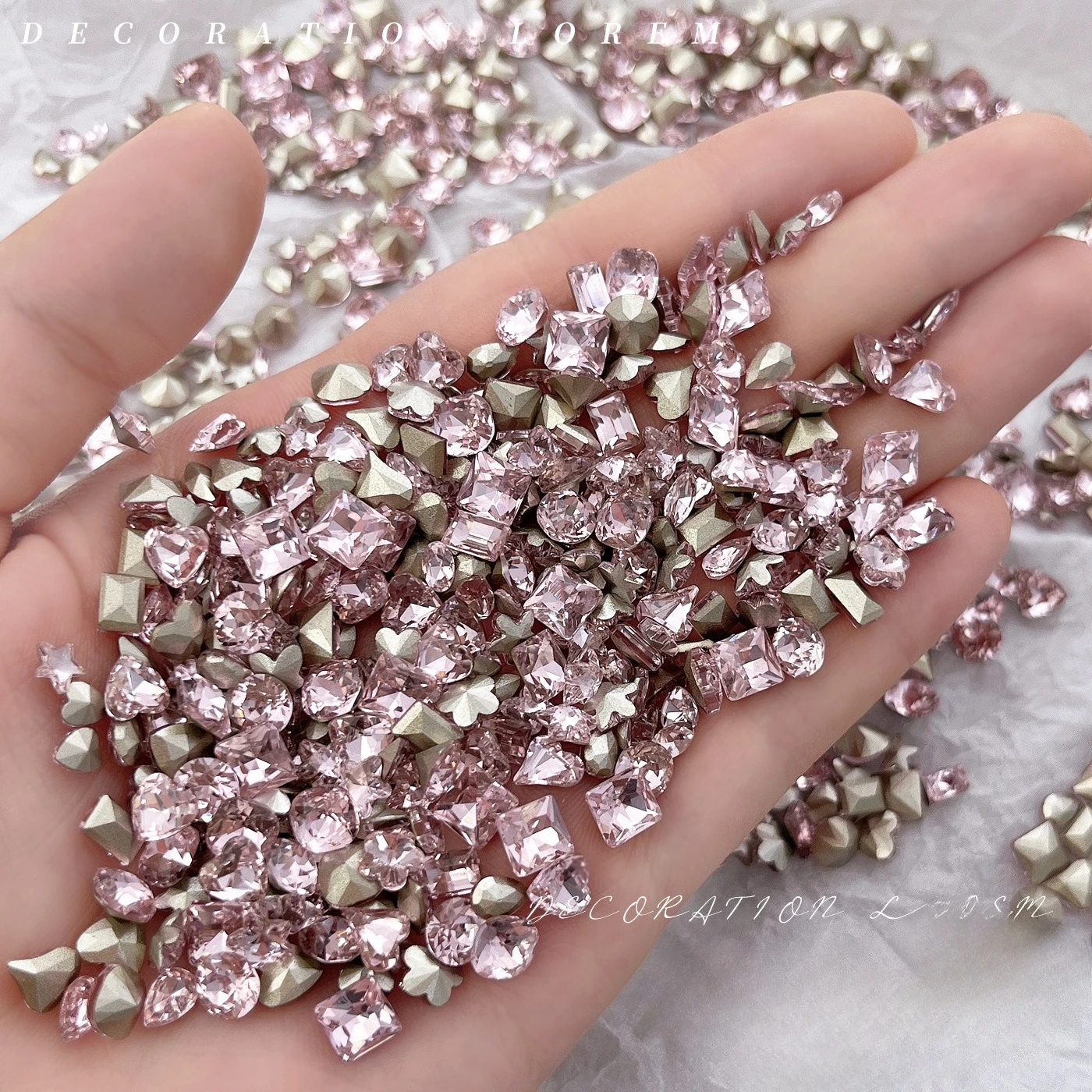 Mélange à fond pointu éblouissant blanc rose Champagne coeur goutte d'eau étoile fleur strass Nail Art bricolage accessoires décorations