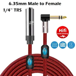 Stereo 1/4 Inch TRS Male to 6.35mm Female 1/4'' Jack Shielded Audio Cable for Amplifier Guitar Headphone Extension Cords