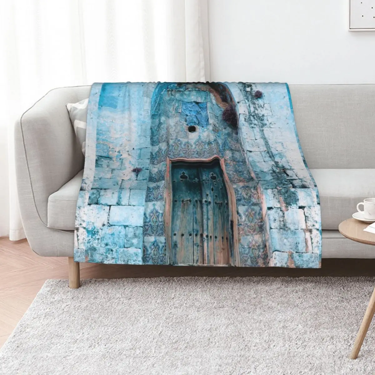 Vintage Arabic Blue Door Throw Blanket Luxury Brand Tourist Decorative Sofa Weighted Blankets For Sofas anime Blankets