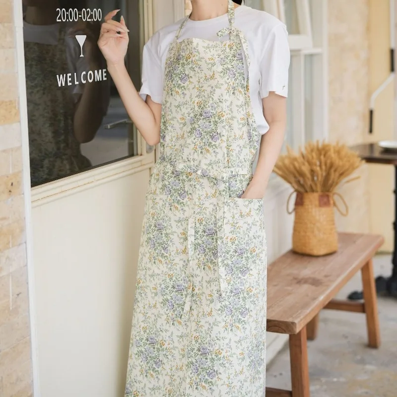 Premium Korean Style Printed Neck Wrap Apron with Hip Cover and Large Size for Baking Nail Art Milk Tea Barista Work Overalls