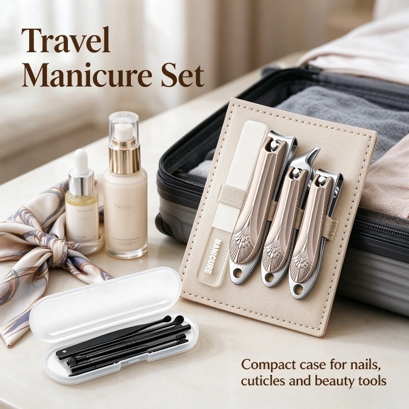 10PCS Professional Manicure Pedicure Kit Stainless Steel Clippers File Ear Pick with ABS Box Nail Care Multi Purpose Daily Tool