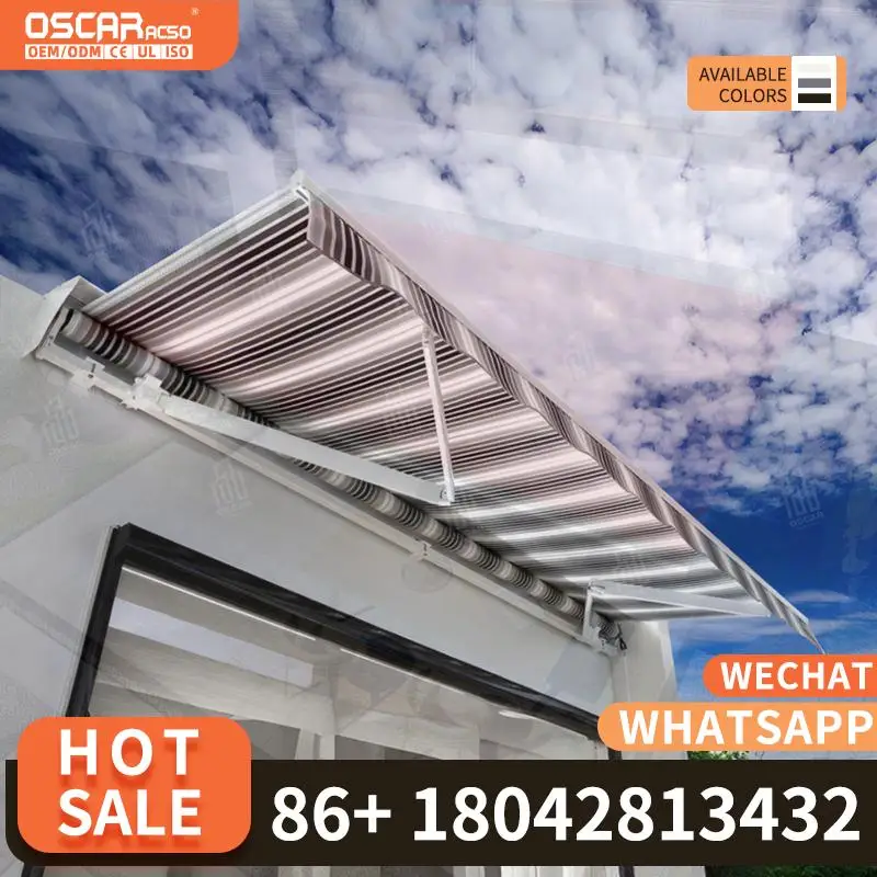 

Outdoor Motorized Waterproof Automatic Awning with Steel Frame Manual Operation for Patio Terrace Garden Retractable Awning