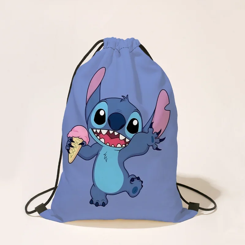 Lilo & Stitch-mochila con cordón para niños, Bolsa Escolar de algodón con dibujos animados de Disney, gran capacidad de almacenamiento