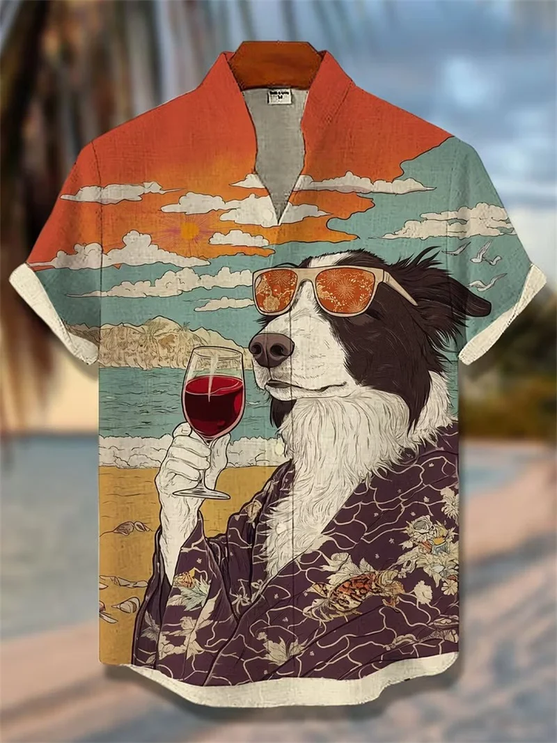 New Japanese style dark warrior motorcycle sketch printed short sleeved shirt street collar casual shirt