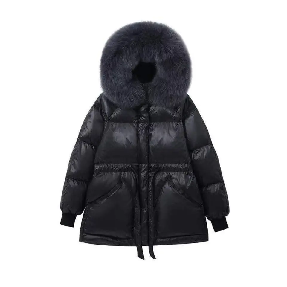 Jackets for Women Winter Coat Women\'s Parka Casual Solid Color Thickened Coat Fur Hood Thickened Warm Down Cotton Jacket Women