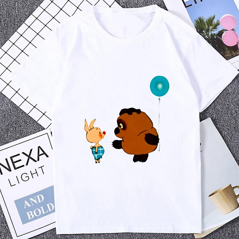 

Vintage Cartoon Russian Bear Graphic The Soviet Union T-shirt Where Are We Going with Couple Clothes Casual Fashion Tees