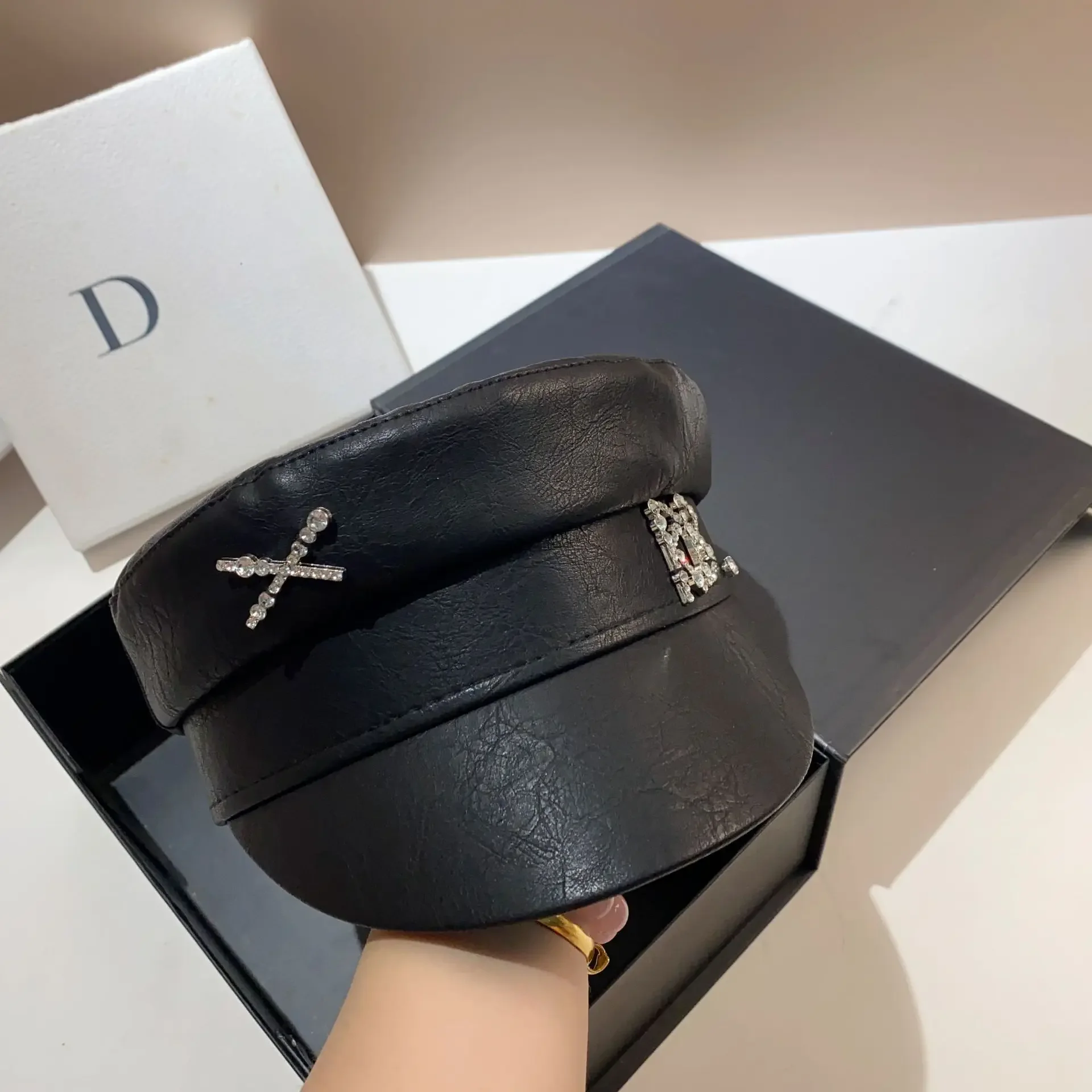 Gorra de vendedor de periódicos de pico plano para mujer, gorra de béisbol ajustable negra, sombreros de moda europea para mujer, gorra de moda de primavera y otoño