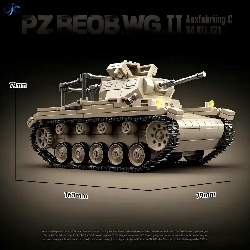 【CJC】Panzer II Type C Artillery Observation Tank Building Blocks Collectible Model, 658PCS, Xmas & Birthday Gift, No.100275