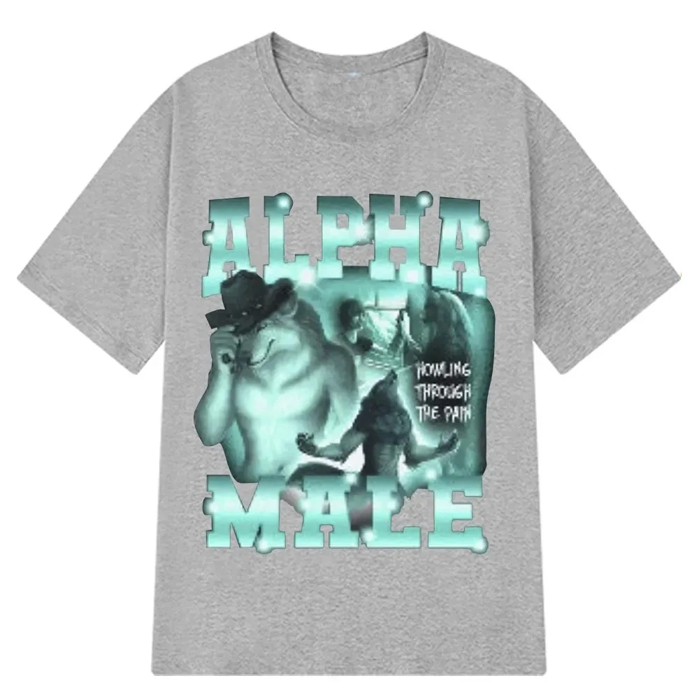 Alpha Male Funny Wolf Graphic T-Shirt Women's Fashion Design Short Sleeve T-Shirt Casual Unisex T-Shirt Graphic T Shirts Y2K Top