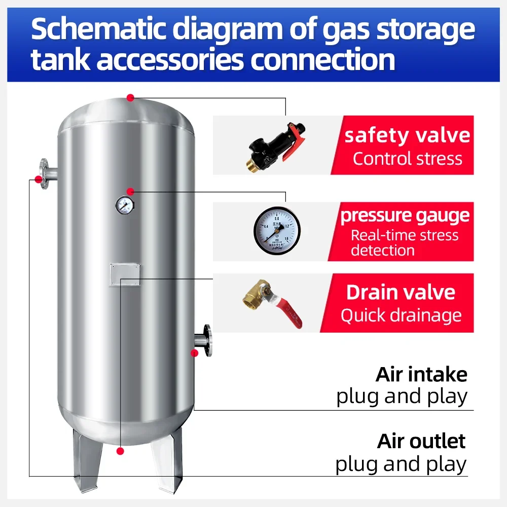 ASME CE PED  CustomCompressor Tank Small Horizontal Vacuum Buffer Pressure Air Reservoir