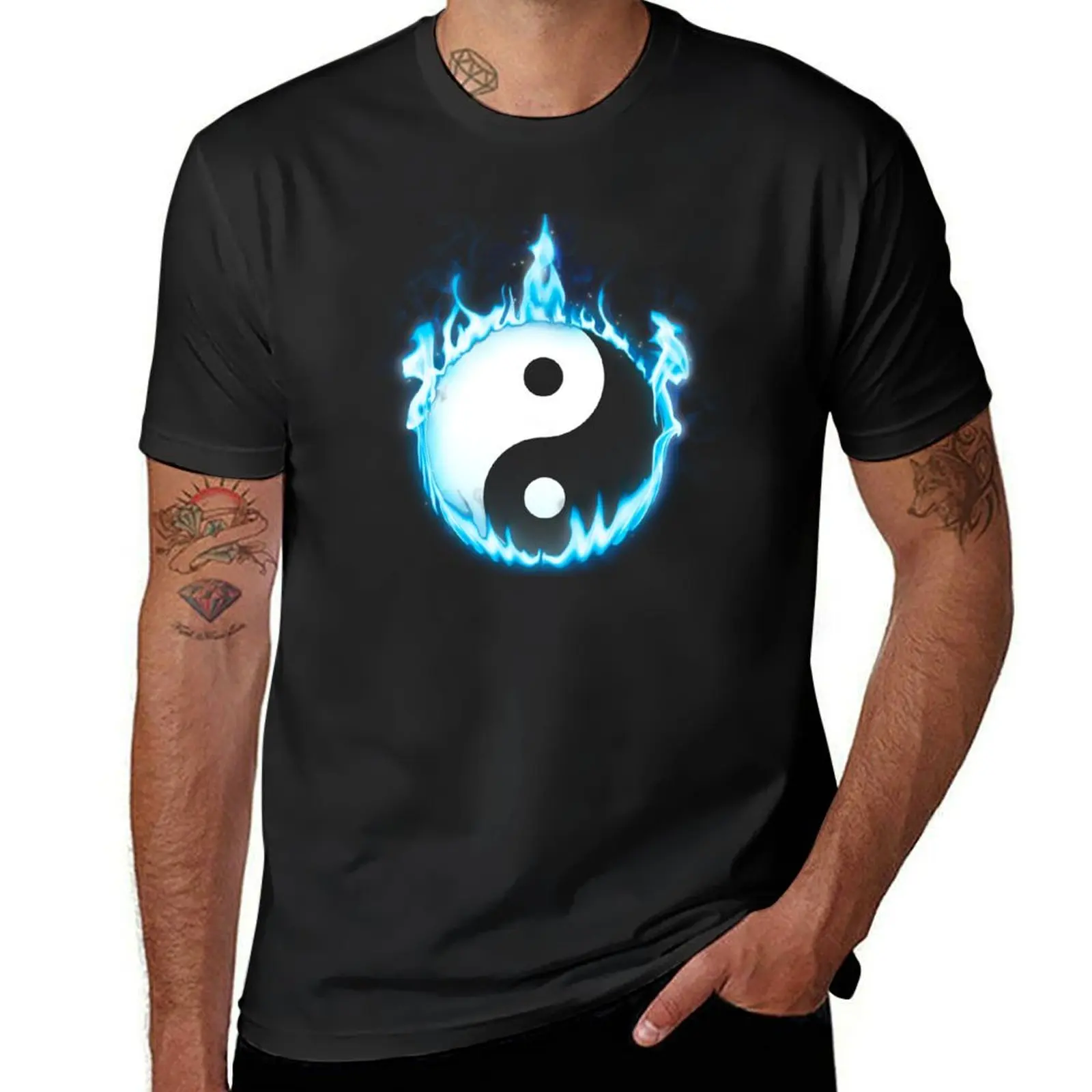 

Yin Yang Feng Shui Ying Yang Burning Fire Taoism Buddhism T-Shirt funnys graphics Short sleeve tee Men's cotton t-shirt