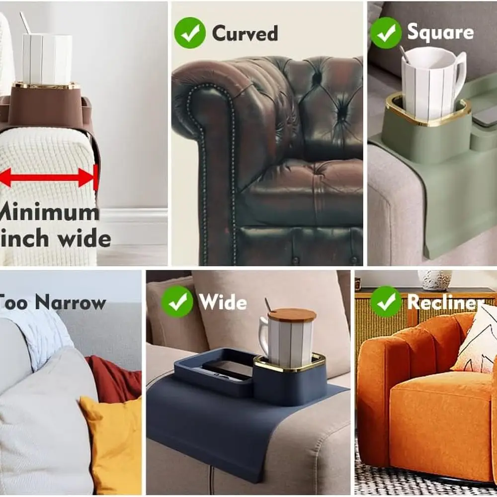 Brown Silicone Couch Cup Holder - Anti-Spill, Anti-Slip Tray for Drinks, Phones, Remotes & Snacks