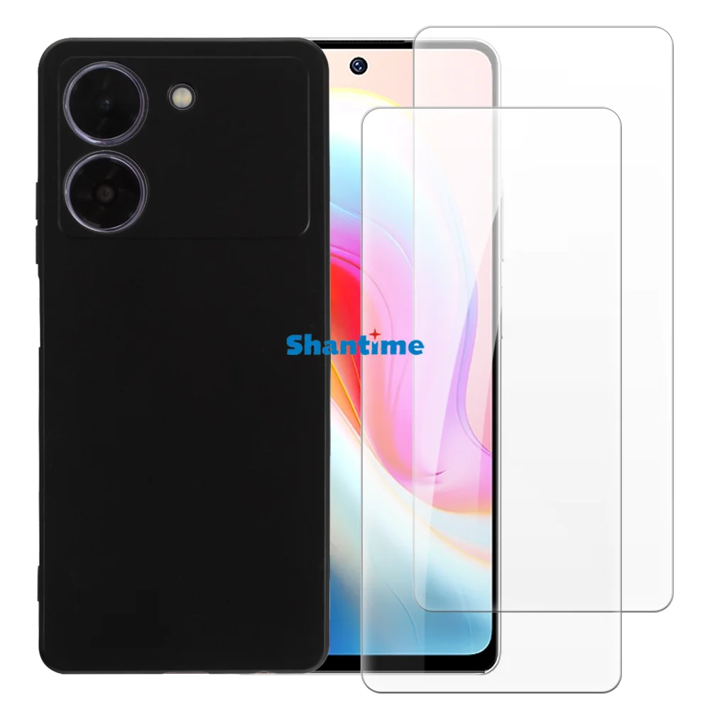 Weiche Hülle + 2er-Pack Displayschutzfolien aus gehärtetem Glas für Lava Benco S1 Plus Ganzkörperschutz