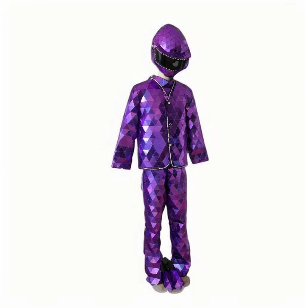 Costume da spettacolo per festival Design a specchio illuminato a LED Abito fatto a mano da uomo in più colori con maschera di Halloween Spettacolo teatrale
