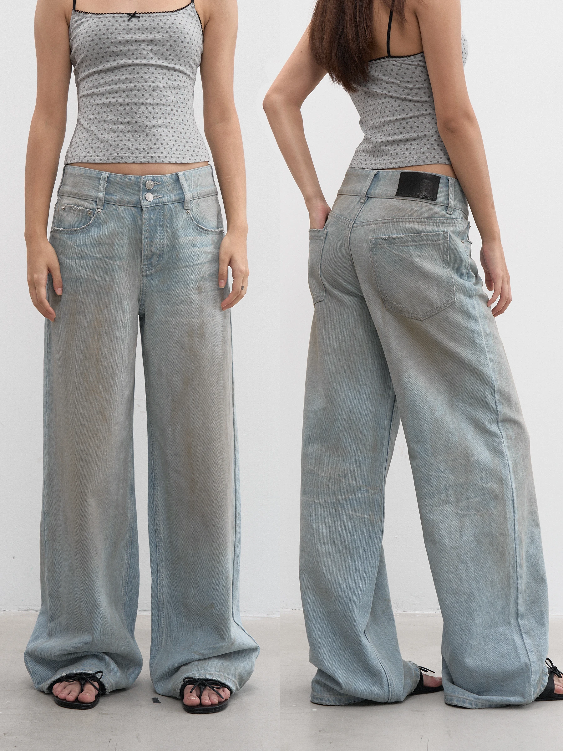 

Винтажные джинсы Sweet Letter: светло-голубые, свободные, широкие, прямого кроя, с драпировкой, повседневные, из хлопка, для молодежи