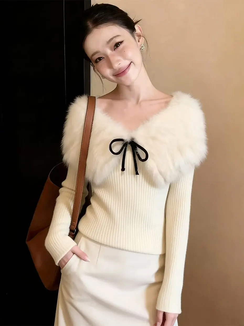 

Unique Beautiful White Knitted Shirt Stand Collar Inner Wear Anti-Aging Attractive Winter Fashion Korean Style Polyester Fiber