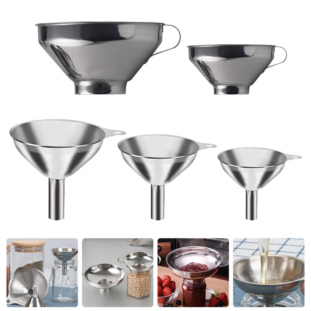 

5Pcs Small Stainless Steel Funnels Jam Transfer Liquid Dispensing Multipurpose Mini Kitchen Accessories Spice Powder Funnels