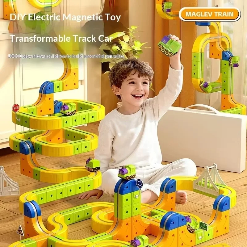 

DIY модель сборки крупных частиц магнитного строительного блока железнодорожный автомобиль развивающие игрушки для мальчиков детские подарки на день рождения и Рождество