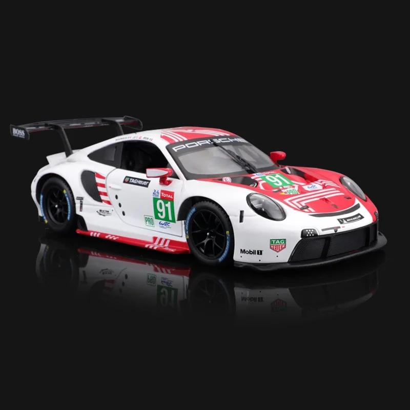 Nova chegada original bburago 1:24 porsche 911 rsr edição de corrida modelo carro liga em miniatura diecast modelo carro brinquedos presente aniversário