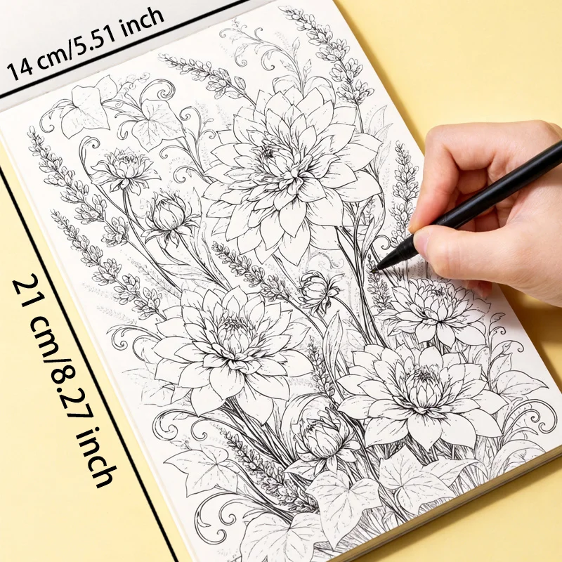 One Flower Zen Thread Drawing Coloring Album - usage example