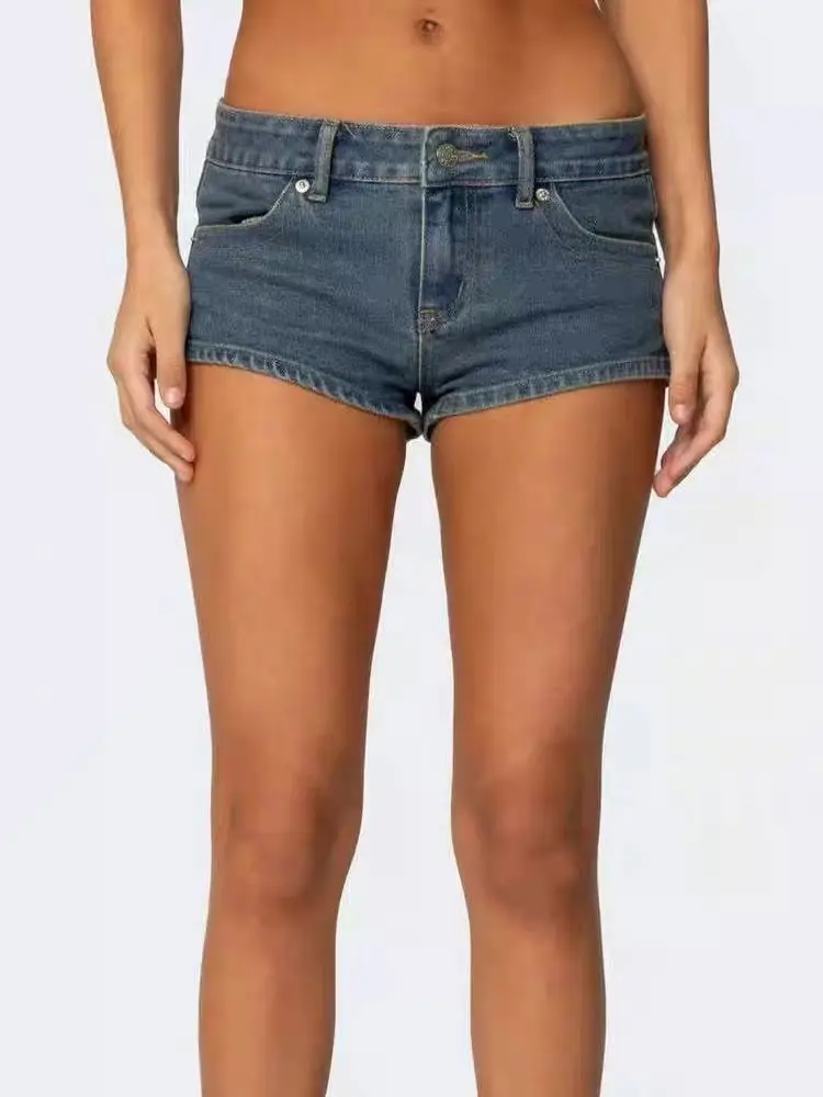 

Edikted American Sle Hot Girl Джинсовые орты с низкой талией Летние ультра ор А-силуэта Повседневные шорты для похудения Женские орты