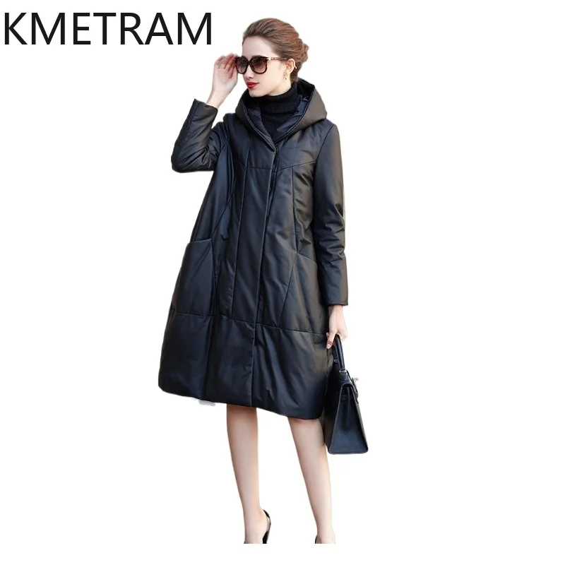 KMETRAM Genuine Top-Layer Sheepskin Puffer Jacket Women Hooded White Duck Down Jackets Warm Winrter Coats 2026 Woman Clothing 자켓