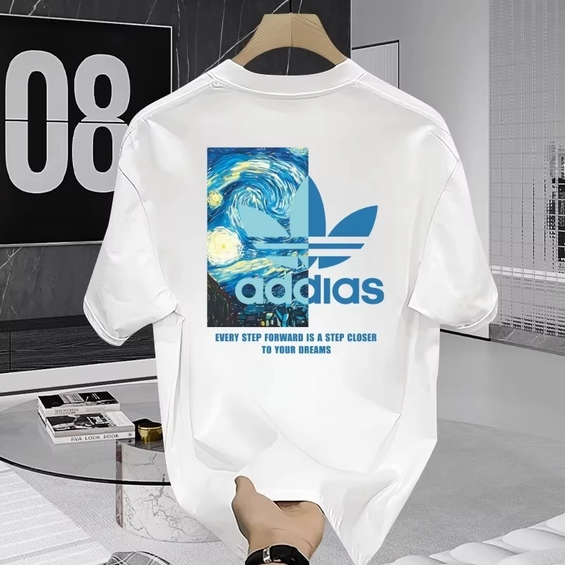 חולצת טי-שירט יפה לגברים, שרוול קצר, כותנה טהורה, קיץ 2025, אופנת רחוב חדשה, מותג אמריקאי מודפס, חצי שרוול, בסיס שי