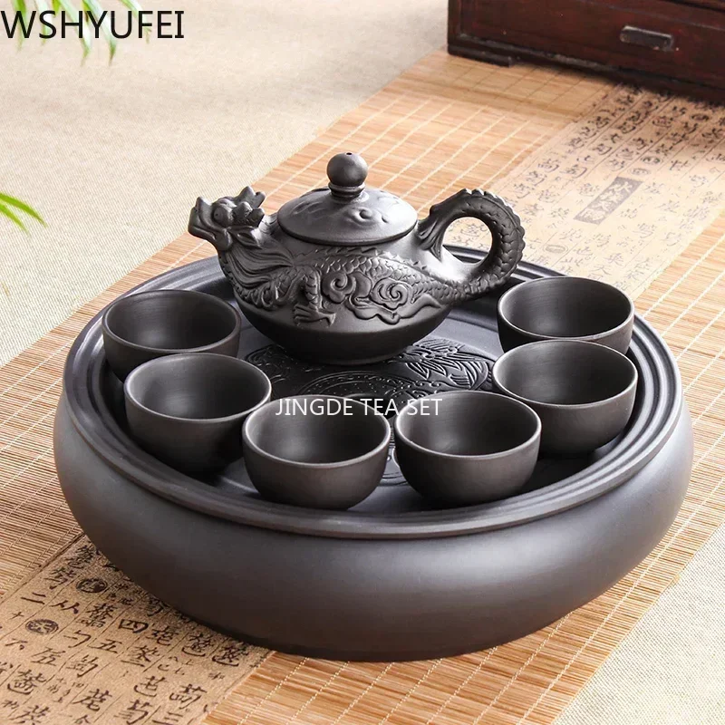 Yixing Purple sand Tea Set Purple sand Tea Tray Teapot 8-piece Tea Suit Chinese Tea Ceremony Business Affairs Gift