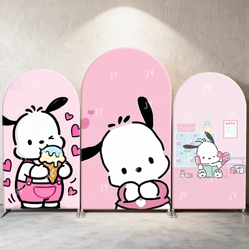 

Sanrio Pochacco Pink Style Arch Backdrop Cover Kawaii Decor Photo Booth Prop for Girls' Party Sweet Theme Background