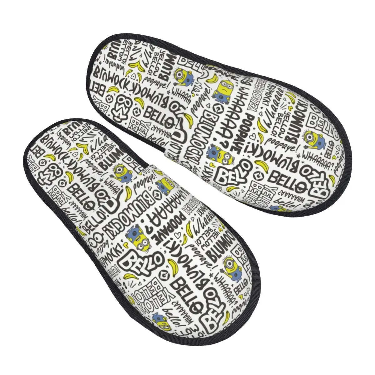 Custom Minions Collage Cartoon Soft Scuff With Memory Foam Slippers Women Spa House Shoes