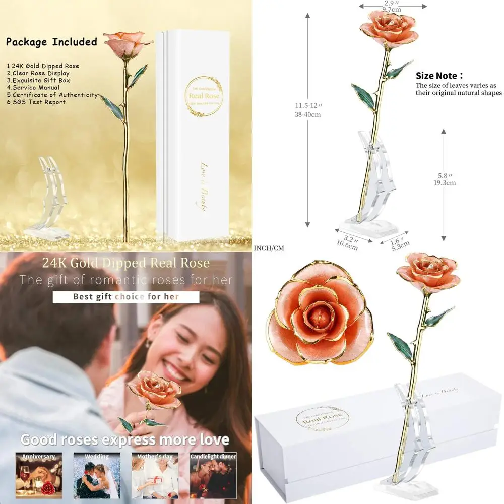

Real 24K Gold-Plated Rose, Exquisite Gift for Her, Pink with Elegant Stand