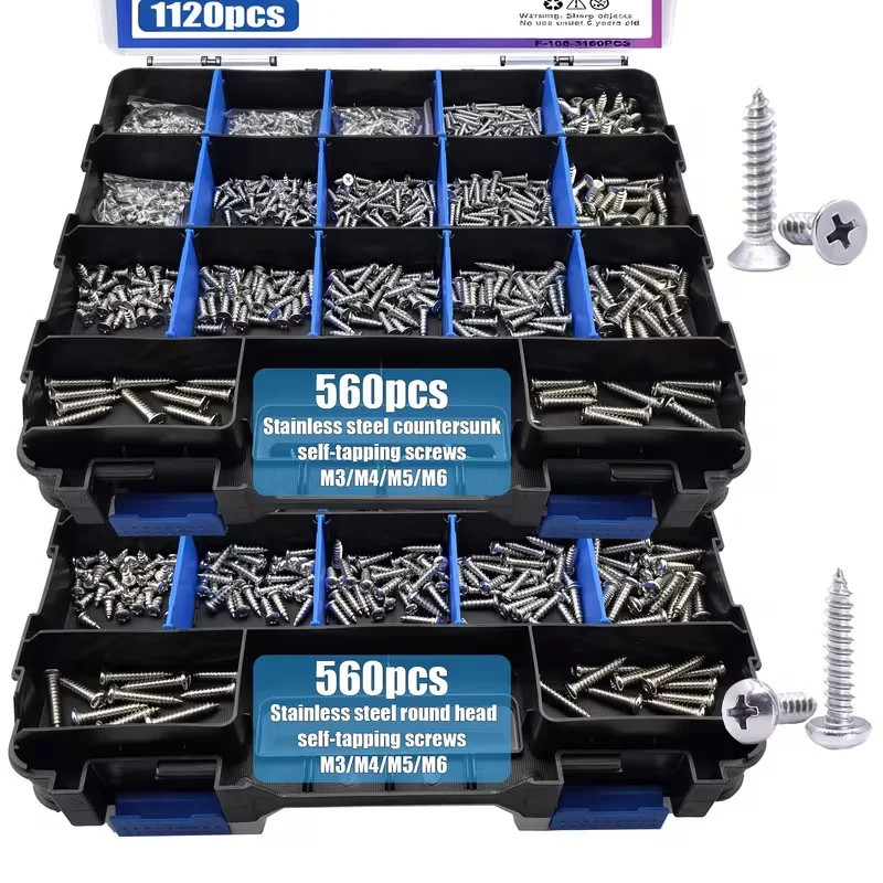 1120PCS304 stainless steel cross pan head countersunk head self-tapping screw set wooden screw box