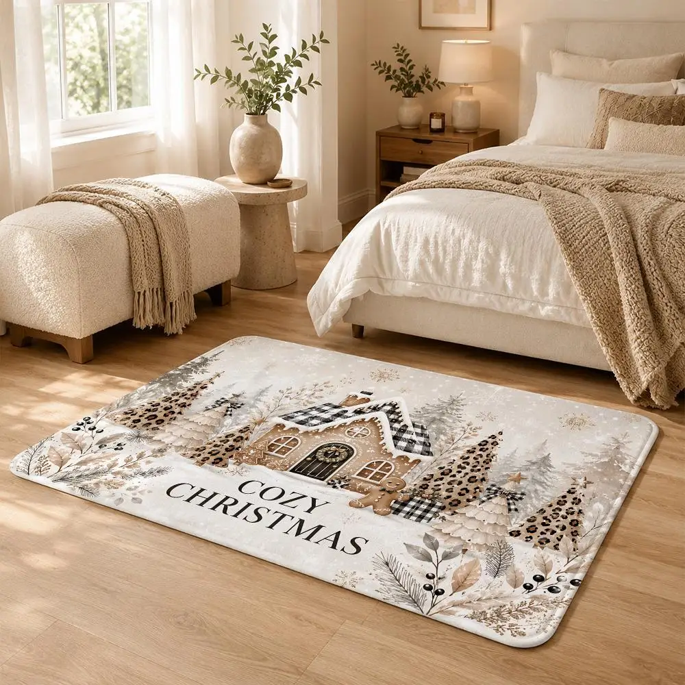 Cozy Neutral Leopard Floor Mat Flannel Rug Soft Non Slip Washable Door Mat For Bathroom Bedroom Kitchen Home Decor