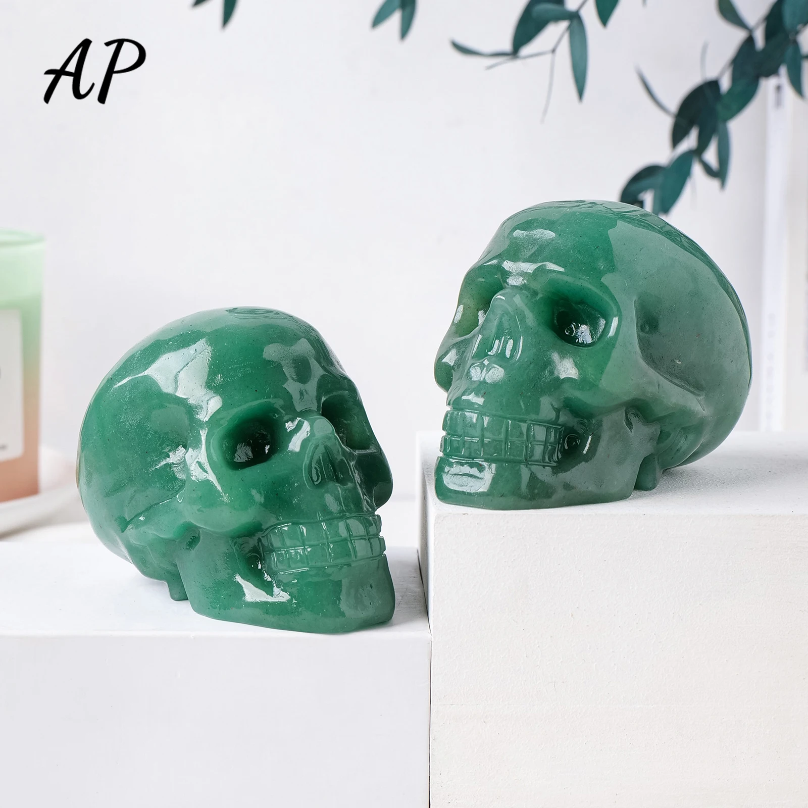 1PC 3inch Natural Stone Aventurine Skull Head Crystal Carving Reiki Gemstone Quartz Crystal Figurine Hand Carved Crafts