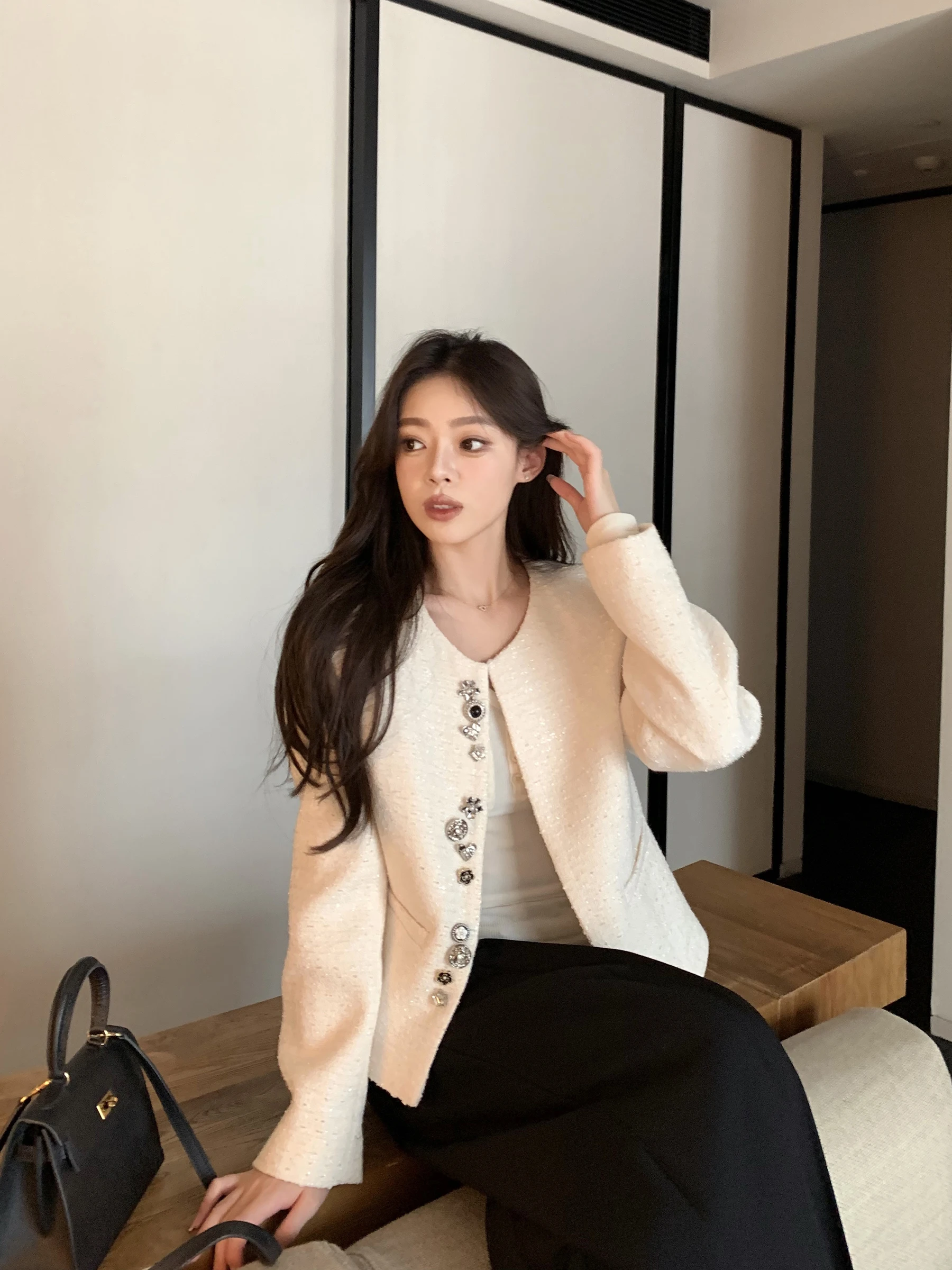 

Buou Women's ort Coat Heavy Du Buttons Soft Cozy Loose Fit Versatile Autumn Winter Faion Sli round Ne Polyester