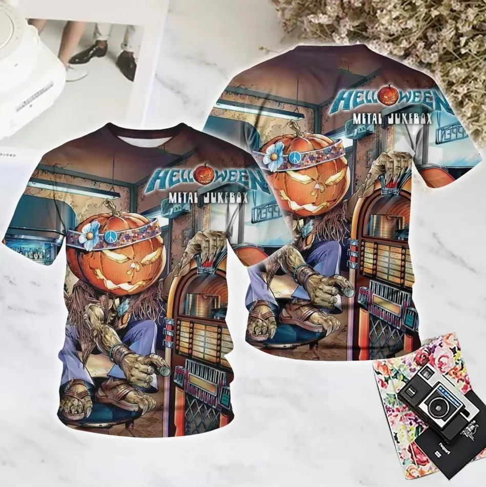2025 جديد شعبي روك Helloween ثلاثية الأبعاد تي شيرت مطبوع الرجال النساء موضة تي شيرت الهيب هوب قصيرة الأكمام بلايز تيز الجرافيك التي شيرت الألبوم