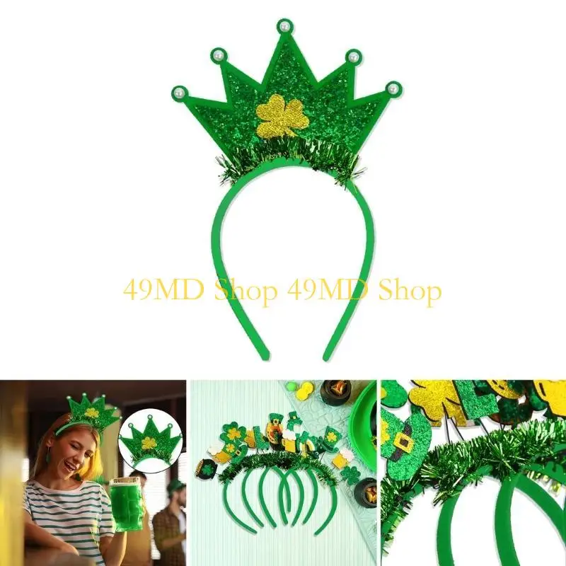 49MD Multiple Type Patricks Day Headband Shamrock Hair Hoop Festival Performances Headpiece Christmas Gift for Couple