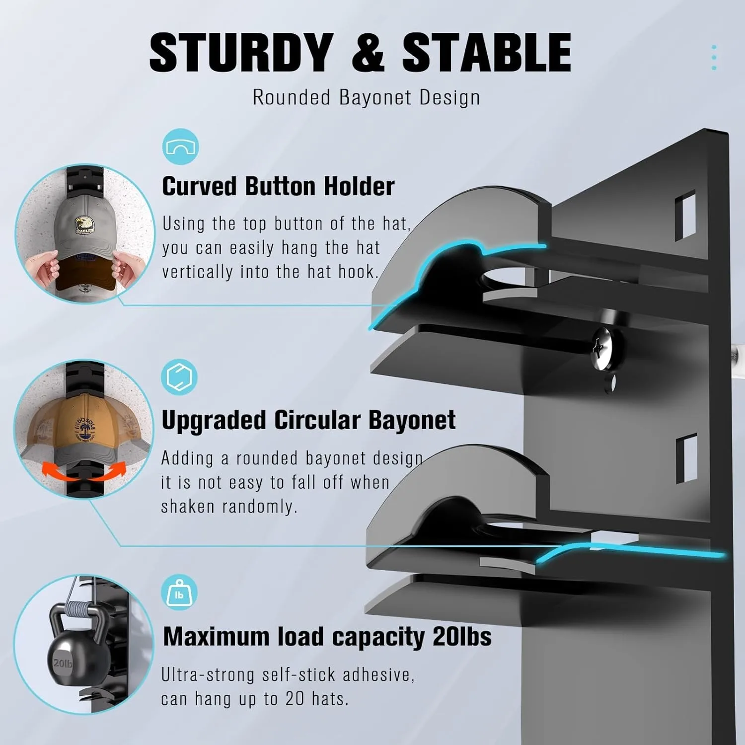 

Wall Mounted Hat Rack Baseball Cap Multifunctional Storage Wall Hat Hanger Storage Cap Storage Bedroom Closet Wall Mounted
