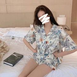 Flowers & Plants Print Women's Elegant Pajamas 2024 Summer Cool New Y2k Sleepwear Fashion Casual Short Classy Female Housewear