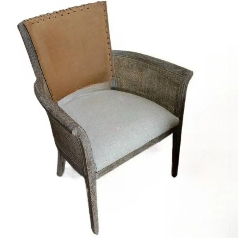Furniture chair, French country retro solid wood, oak armrest dining chair, American simple cowhide office chair