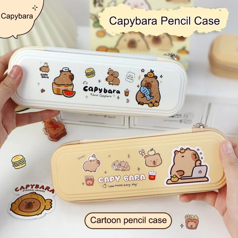 Tempat pensil Capybara, kantong pensil kartun alat tulis kapasitas besar