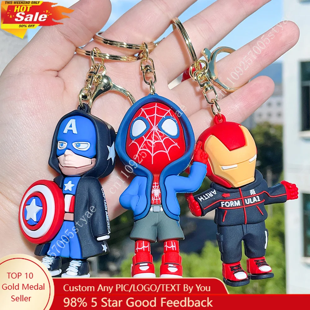 

Marvel Captain America Iron Man Hulk Keychain Avengers Office Desk Backpack Bookbag Schoolbag Pendant Cartoon Gift Set