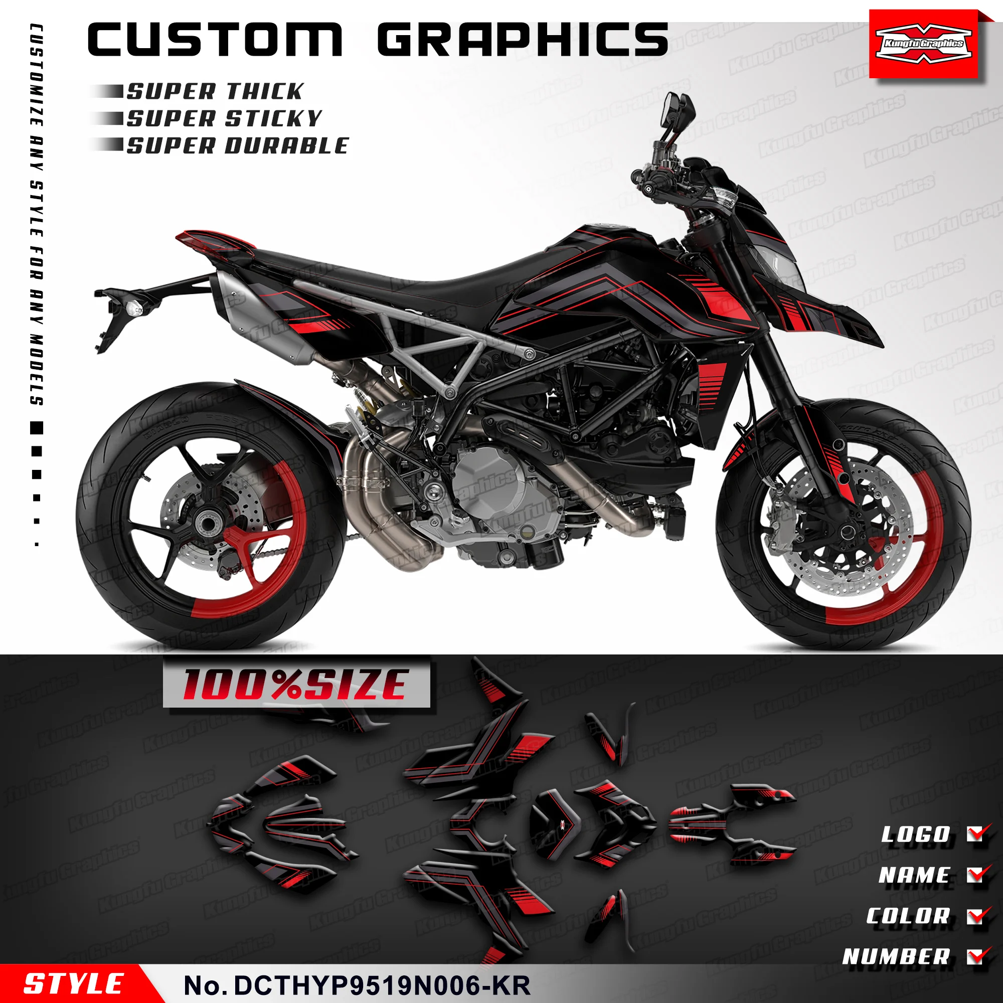 

KUNGFU GRAPHICS Vinyl Decals Motorbike Stickers Kit for Hypermotard 950 2019 2020 2021 2022 2023, DCTHYP9519N006-KR