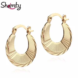 Shamty Earrings Loop For Women Pattern Circle Round Trendy Pure Gold Color Hoop Earrings Jewelry Inside Outside Hoop E30005