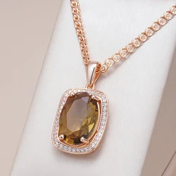 Kinel Hot Oval Brown Natural Zircon Pendant Necklace for Women Fashion 585 Rose Gold Color High Quality Bride Wedding Jewelry