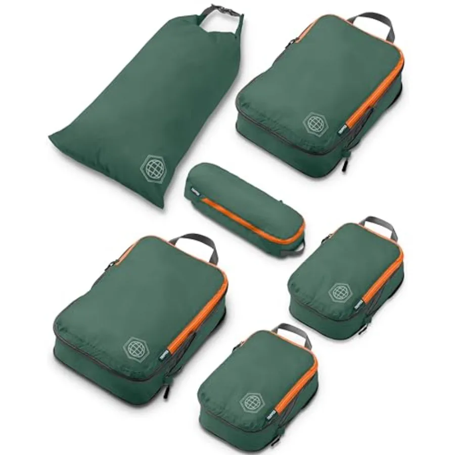

Compression Packing Cubes Set for Carryon Suitcases - Lightweight Durable Clothes Organizer in Navy Blue with Fast-Access Zippe