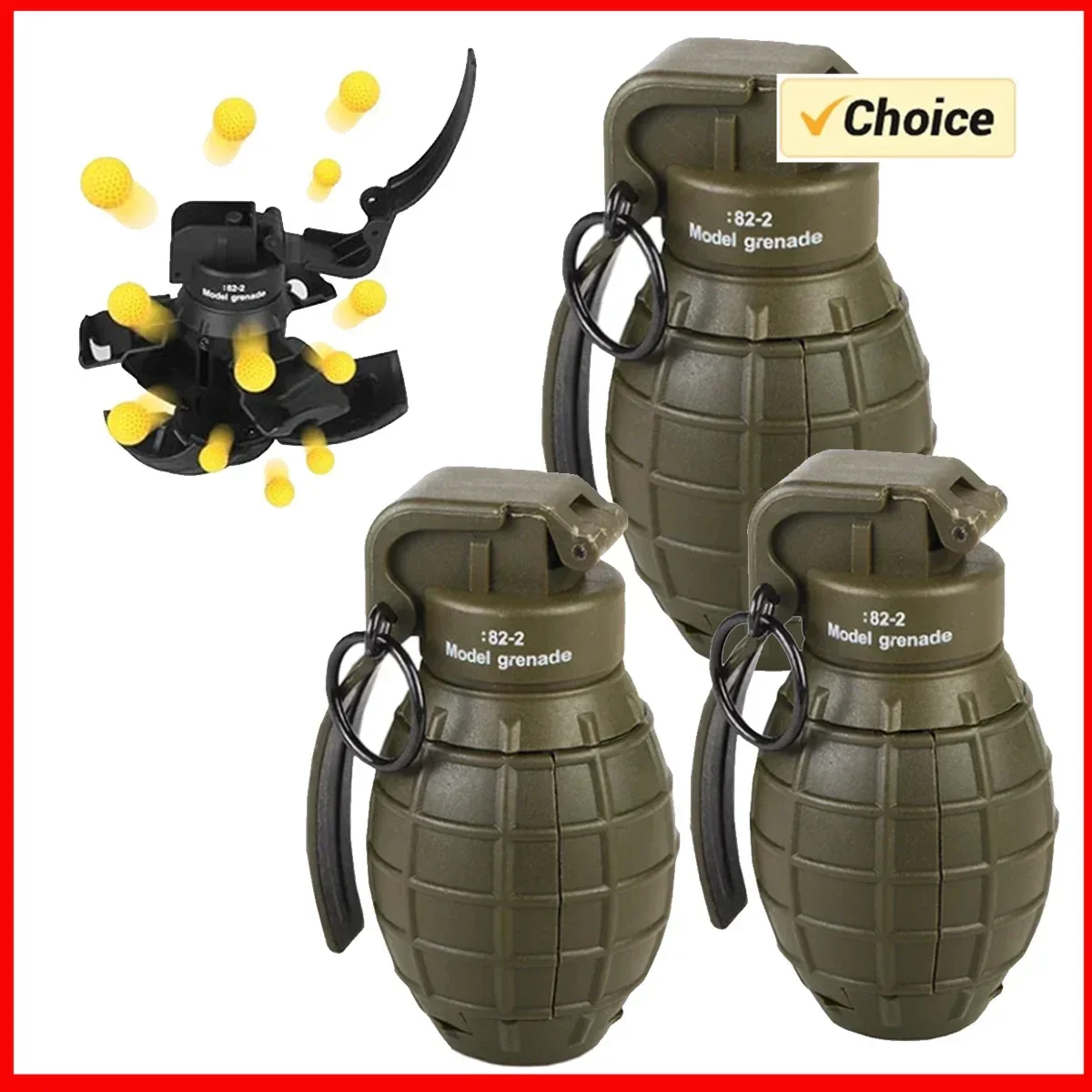 Airsoft Paintball Grenade Toy1/3PCS - Nylon Toy Grenade Toys Model - Anti Fall Refillable Gel Ball Explosion Reusable Grenade