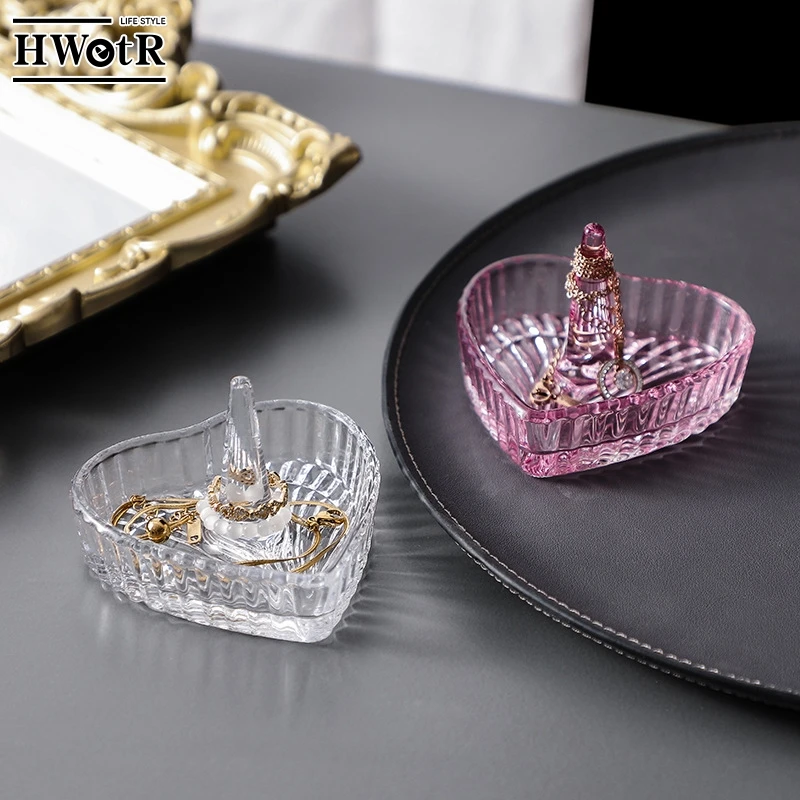 Transparent Heart Shape Jewelry Tray Ring Holder Dish Trinket Jewelry Organizer Box Dresser Ring Hair Accessories Storage Tray