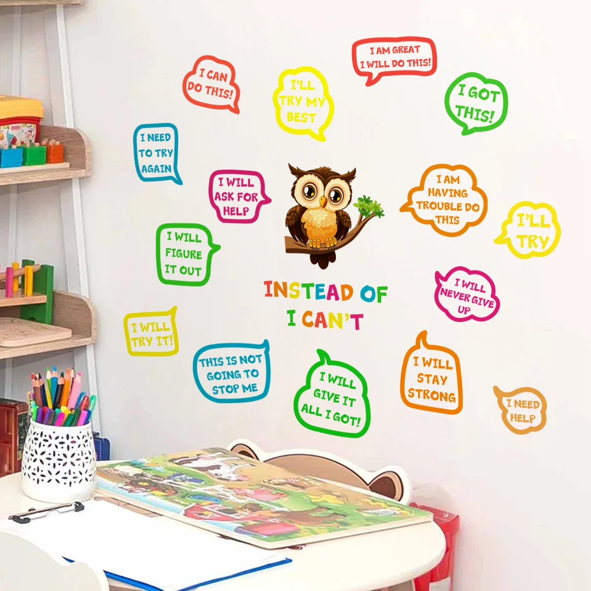

Motivational Owl Positive Affirmations Wall Sticker Classroom Office Child Room School Decal Hallway Kids Bedroom Living Decor